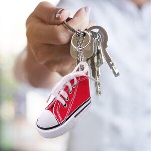 Red Sneaker Key Ring Chain Zipper Plimsoll Trainer Sports Shoe Gym NEW